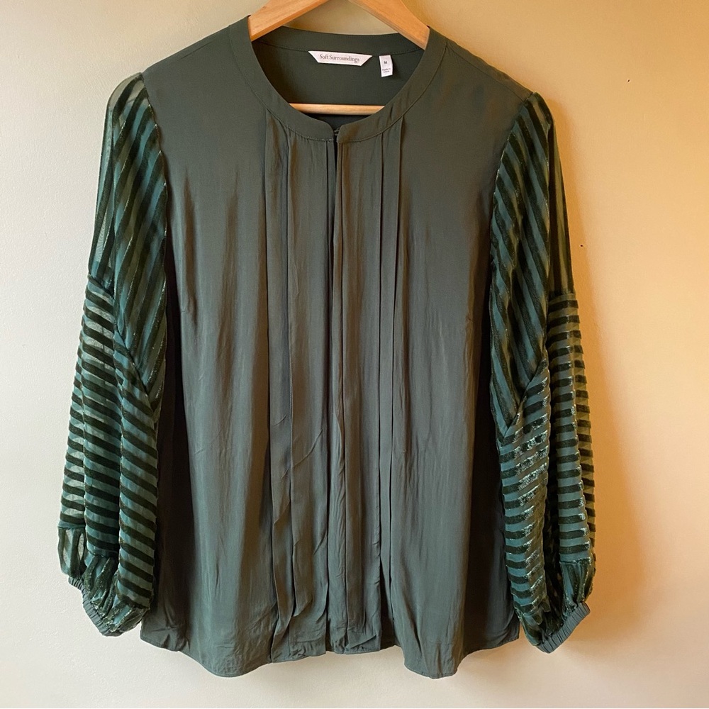 Soft Surroundings Olive Green Textured Sleeve Blouse